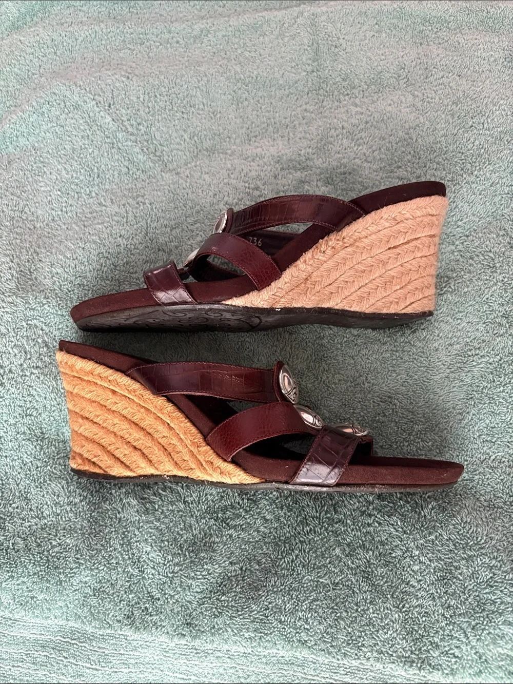 Brighton Women's Burgundy Triple-Button Leather Wedges